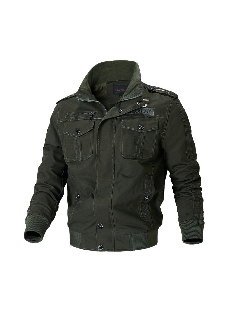 Cross-border new mens tough guy army fan jacket plus size windbreaker mens wash cotton collar coat wholesale 1218 Army Green 