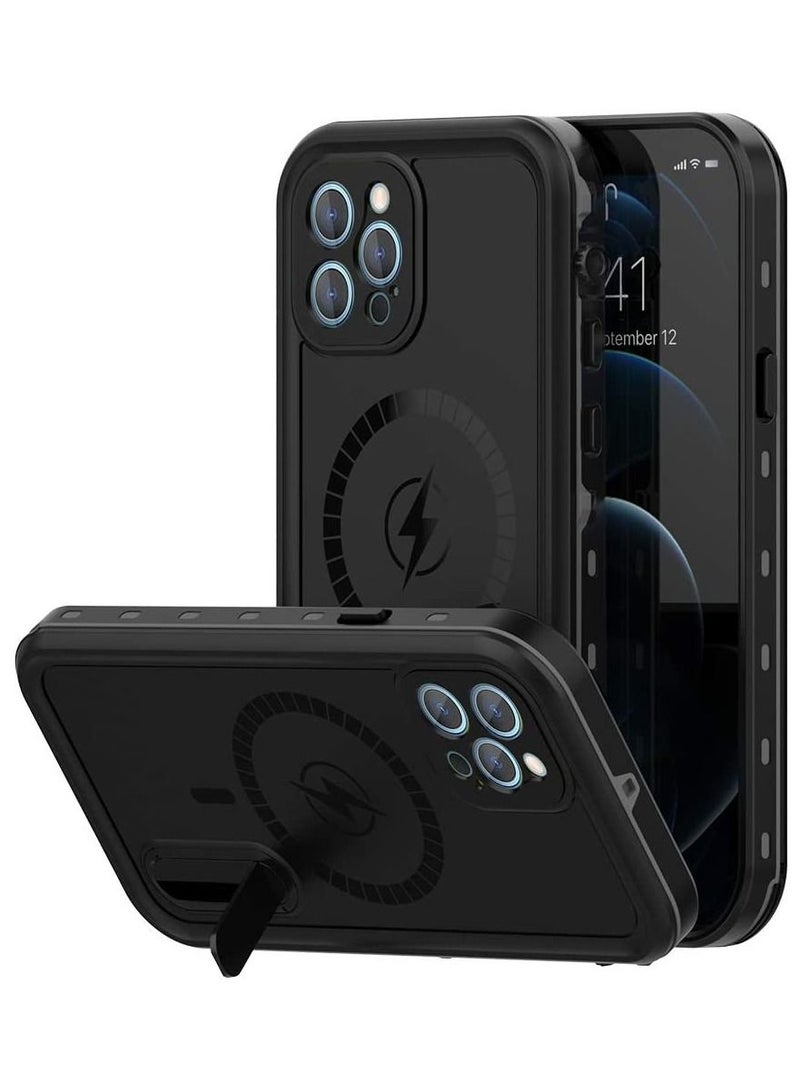 Case for iPhone 12 Pro with Mag-Safe Charging,Waterproof with Built-in Screen Protector Military Grade Drop Tested Rugged Shockproof Kickstand for Apple iPhone 12 Pro (Black) - Image 1