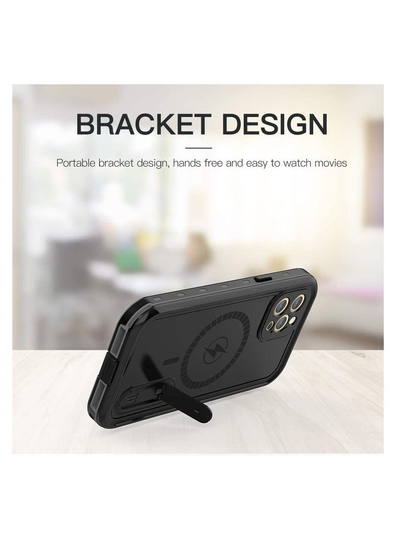 Case for iPhone 12 Pro with Mag-Safe Charging,Waterproof with Built-in Screen Protector Military Grade Drop Tested Rugged Shockproof Kickstand for Apple iPhone 12 Pro (Black) - Image 5