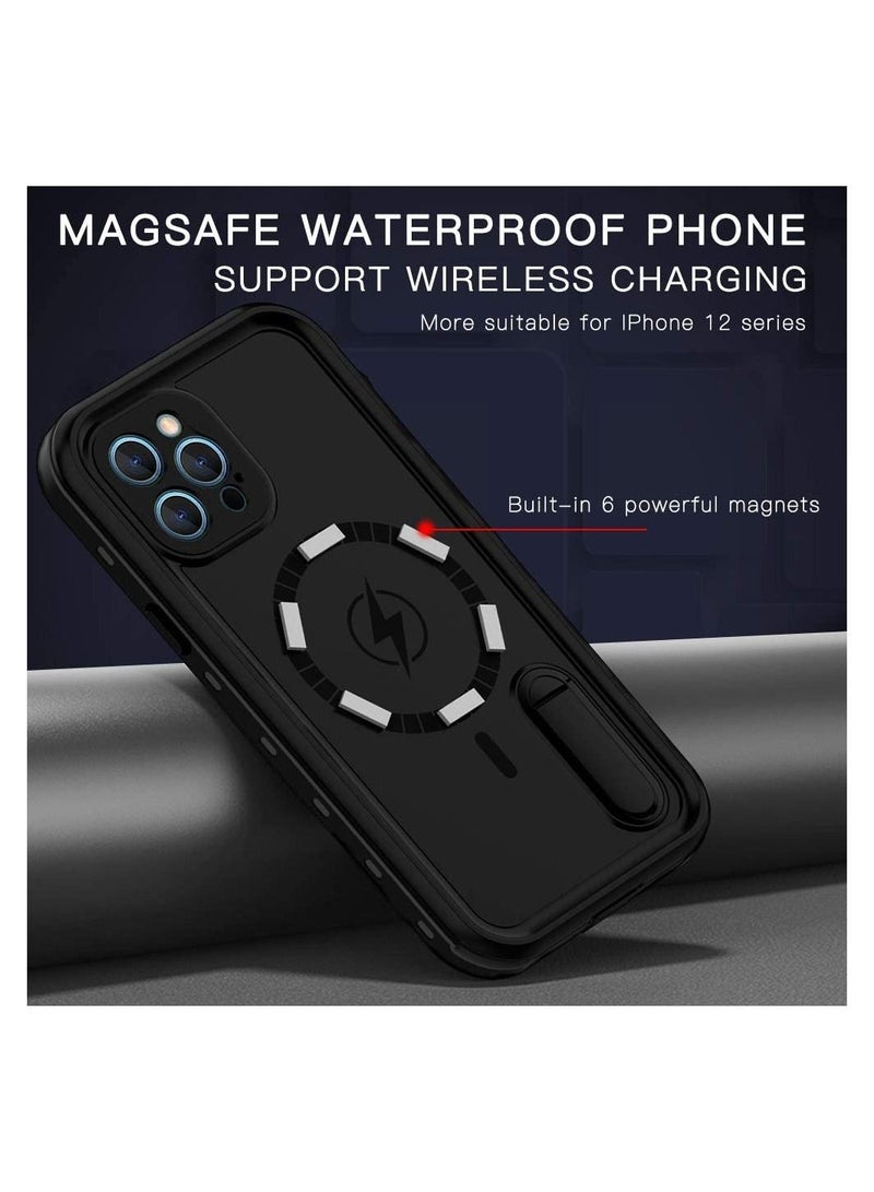 Case for iPhone 12 Pro with Mag-Safe Charging,Waterproof with Built-in Screen Protector Military Grade Drop Tested Rugged Shockproof Kickstand for Apple iPhone 12 Pro (Black) - Image 2