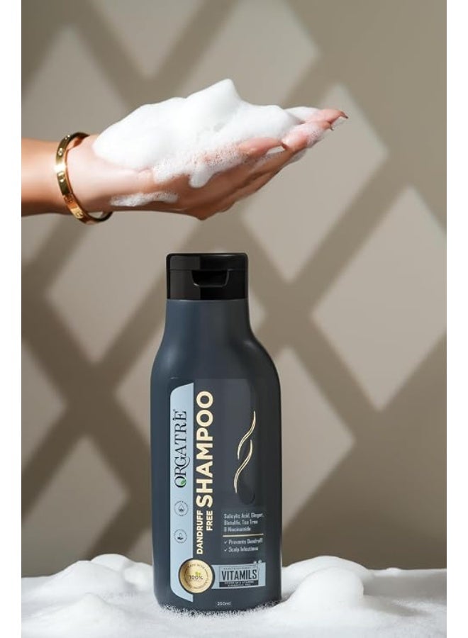 Orgatre Anti Dandruff Shampoo 250ml | Tea Tree, Ginger & Rosemary Extracts with Aloe Vera & Zinc Pyrithione | Sulphate Free Herbal Shampoo for Flake Control, Itchy Scalp & Hair Fall Reduction | Men & Women, All Hair Types - Image 3
