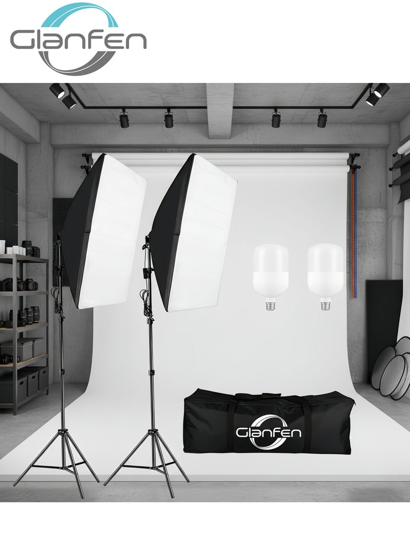 غرانفين طقم إضاءة للتصوير الفوتوغرافي، 2 مصباح درجة حرارة 5500 كلفن 105 واط، 2 صندوق إضاءة 50 × 70 سم، 2 حامل ثلاثي القوائم وحقيبة حمل لتسجيل الفيديو والصور الشخصية والتصوير الفوتوغرافي - Image 1