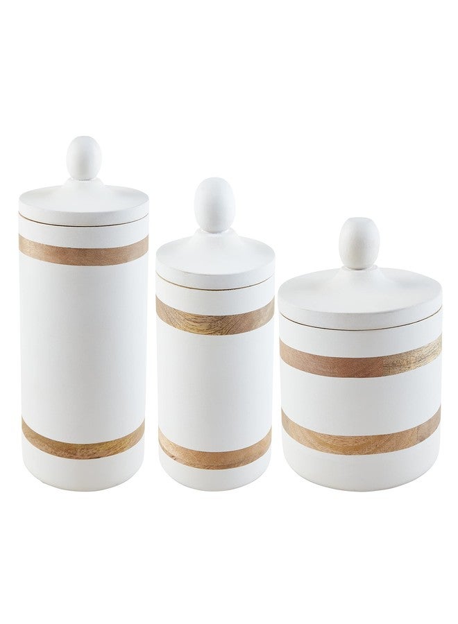 Mud Pie Wood Strap Canisters, White - Image 2