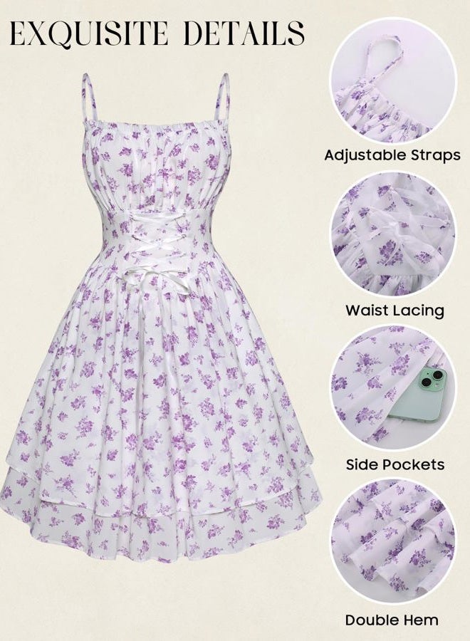 Scarlet Darkness Summer Sundress for Women Floral Sleeveless Spaghetti Strap Dress, Purple Floral, S - Image 4