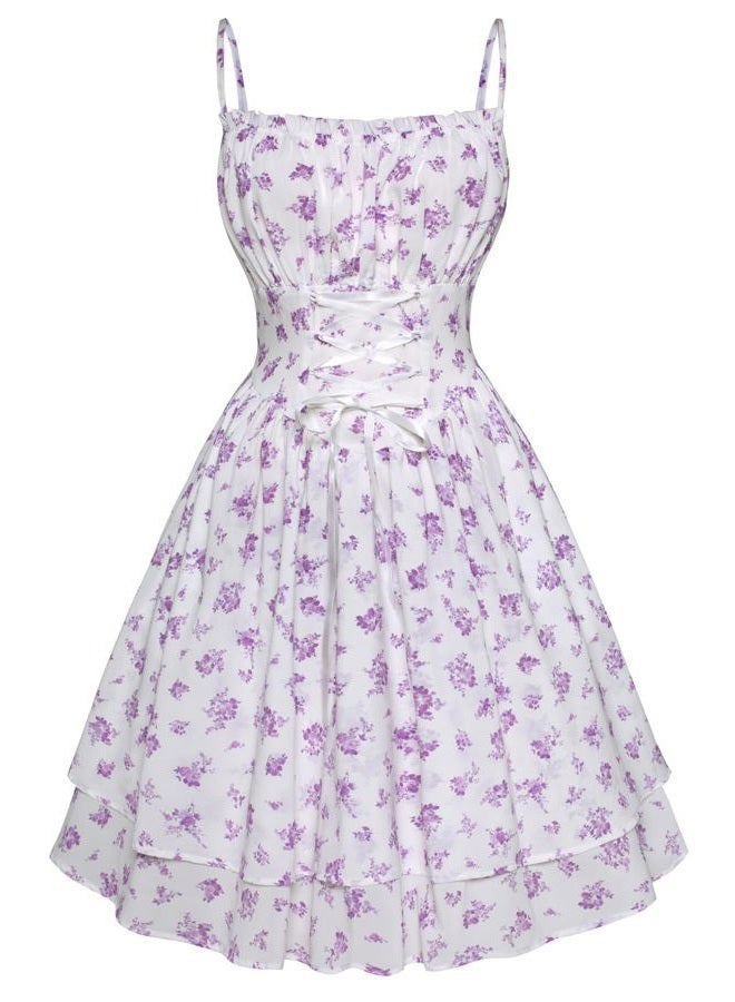 Scarlet Darkness Summer Sundress for Women Floral Sleeveless Spaghetti Strap Dress, Purple Floral, S - Image 1