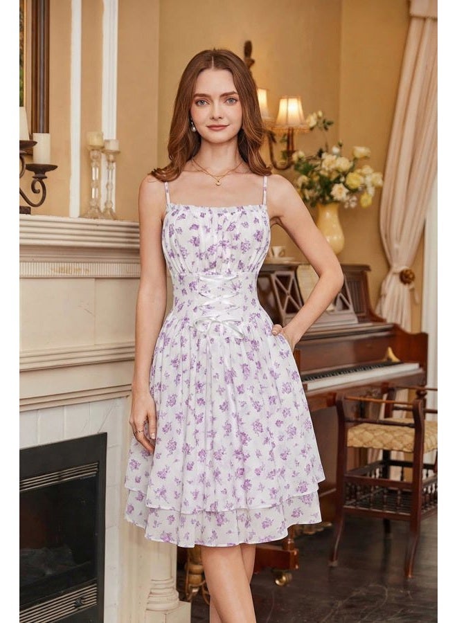 Scarlet Darkness Summer Sundress for Women Floral Sleeveless Spaghetti Strap Dress, Purple Floral, S - Image 3