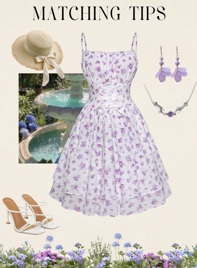 Scarlet Darkness Summer Sundress for Women Floral Sleeveless Spaghetti Strap Dress, Purple Floral, S - Image 5