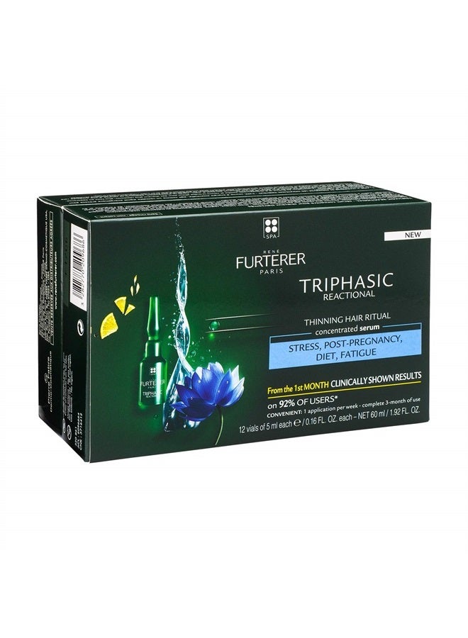 Rene Furterer سيروم مركّز رينيه فيرتير TRIPHASIC - لتساقط الشعر المفاجئ - بعد الولادة، التوتر - خالي من الأدوية - 12 عبوة، إمداد لمدة 3 أشهر - Image 1
