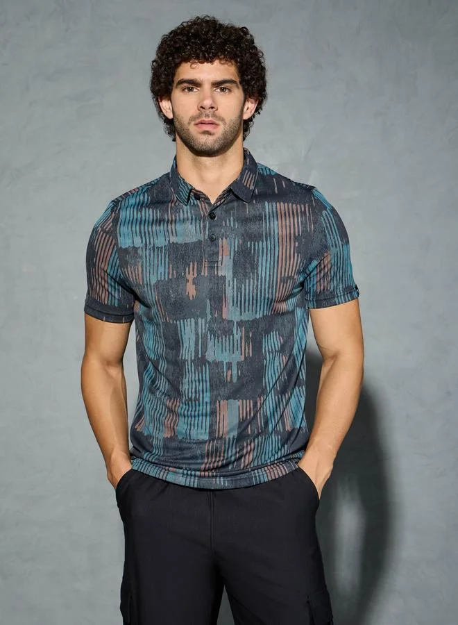 تكنوسبورت Technosport Men All Over Print Slim Fit Polo