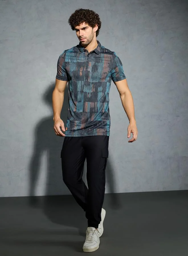 تكنوسبورت Technosport Men All Over Print Slim Fit Polo