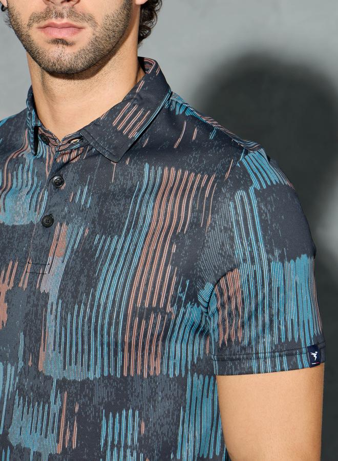 تكنوسبورت تيشيرت بولو رجالي مطبوع بالكامل بقصة ضيقة - Image 5