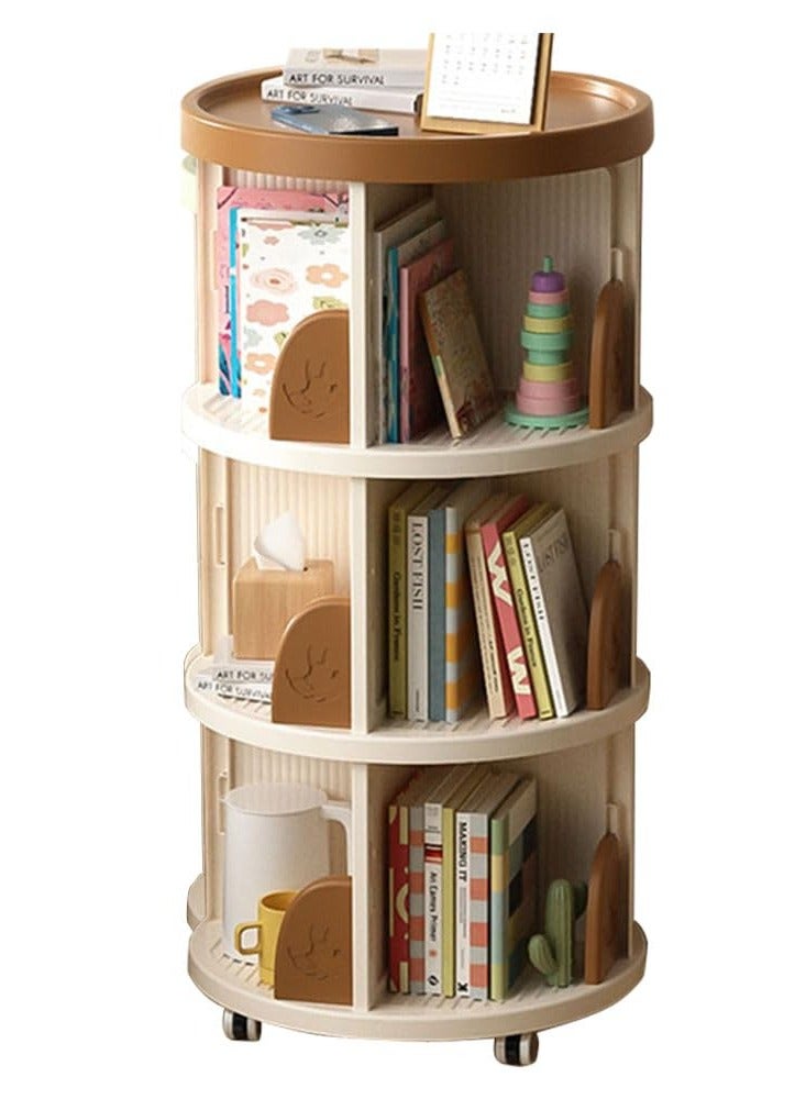 XiuWoo 3-Tier Rotating Bookshelf Tower Rotating Bookcase 360 Rotating Book Shelf with Wheels Spinning Bookshelf Round Bookcase Revolving Bookcase Floor-Standing Storage Display Rack Silent Rotation, Brown - Image 1