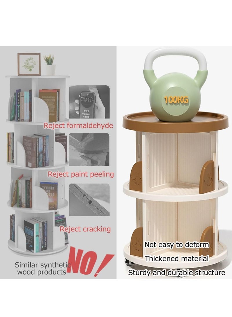 XiuWoo 3-Tier Rotating Bookshelf Tower Rotating Bookcase 360 Rotating Book Shelf with Wheels Spinning Bookshelf Round Bookcase Revolving Bookcase Floor-Standing Storage Display Rack Silent Rotation, Brown - Image 4
