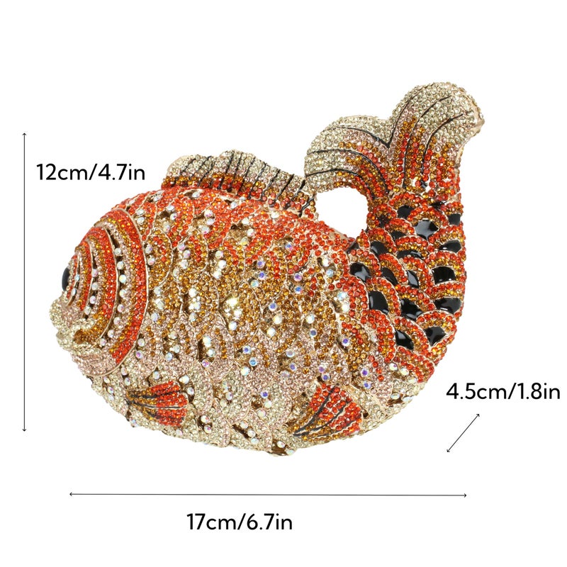 Tngan Women Mini Fish Clutch Luxury Rhinestones Purse Sparkling Banquet Handbag Wedding Party Clutch Bag, Gold Orange - Image 4