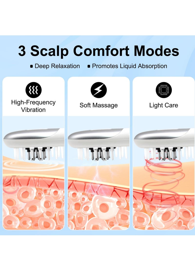 جهاز تدليك فروة الرأس الكهربائي اللاسلكي 3 في 1 للسفر والاستخدام المنزلي، أداة توزيع زيت الشعر لفروة الرأس مع موزع مانع للتنقيط، فرشاة شعر محمولة - Image 3
