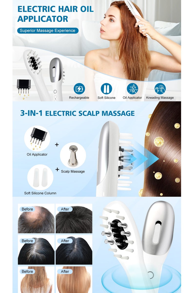 جهاز تدليك فروة الرأس الكهربائي اللاسلكي 3 في 1 للسفر والاستخدام المنزلي، أداة توزيع زيت الشعر لفروة الرأس مع موزع مانع للتنقيط، فرشاة شعر محمولة - Image 5