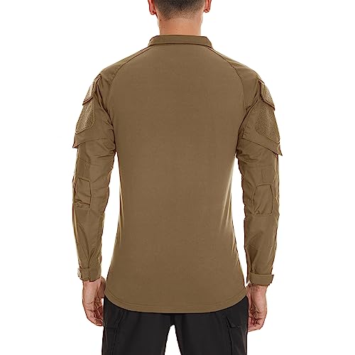 TACVASEN Combat Shirt for Men Long Sleeve Tactical Shirt 1/4 Zip with Pockets Military Pullover Ripstop Army Training Security Paintball Brown M - Image 4