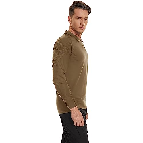 TACVASEN Combat Shirt for Men Long Sleeve Tactical Shirt 1/4 Zip with Pockets Military Pullover Ripstop Army Training Security Paintball Brown M - Image 3