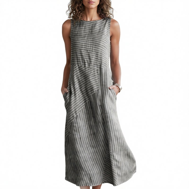 Women's Sleeveless Striped Print Round Neck Dress - Image 1