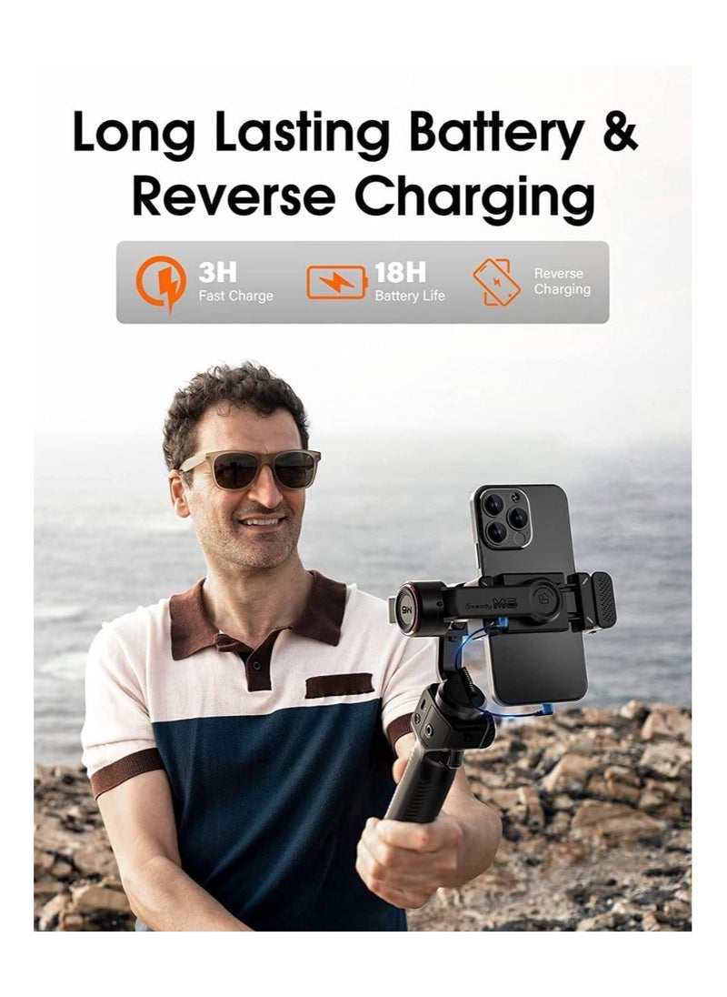 3-Axis Smartphone Gimbal Stabilizer with AI Tracker CCT/RGB Fill Light.Ideal for iPhone and Android this gimbal ensures smooth and stabilized video recording on the go.