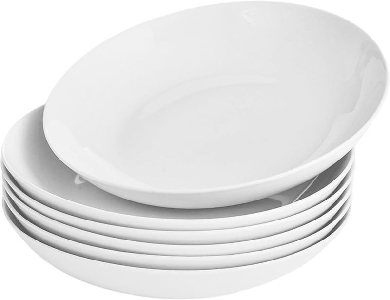 Miicol White Pasta Bowls 28 oz / 800ml, Ceramic Salad Bowls Set of 6, Wide and Shallow Serving Bowl 8.25 inch / 21cm, Large Pasta Plates, Serving Dish for Soup, Dinner, Microwave and Dishwasher Safe - Image 1