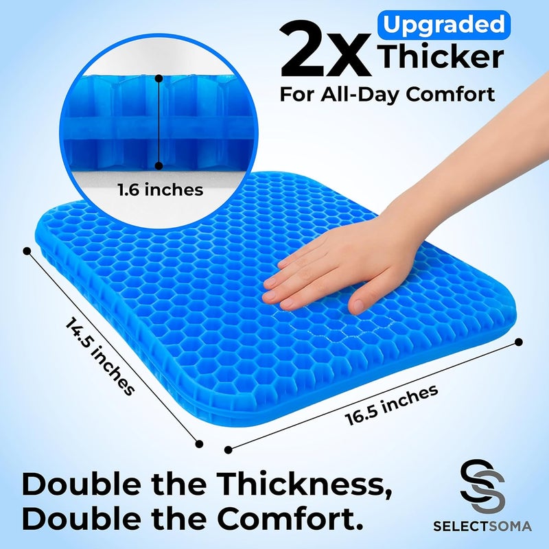 SelectSoma Double-Thick Gel Seat Cushion for Long Sitting Pressure Relief for Back, Sciatica, Coccyx, Tailbone Pain - Cushion for Office Chair, Wheelchair, Car & Truck, Patio Chairs - Egg Seat Pad - Image 3