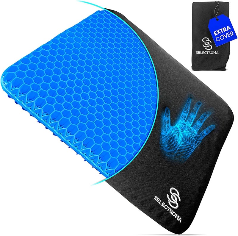 SelectSoma Double-Thick Gel Seat Cushion for Long Sitting Pressure Relief for Back, Sciatica, Coccyx, Tailbone Pain - Cushion for Office Chair, Wheelchair, Car & Truck, Patio Chairs - Egg Seat Pad - Image 1