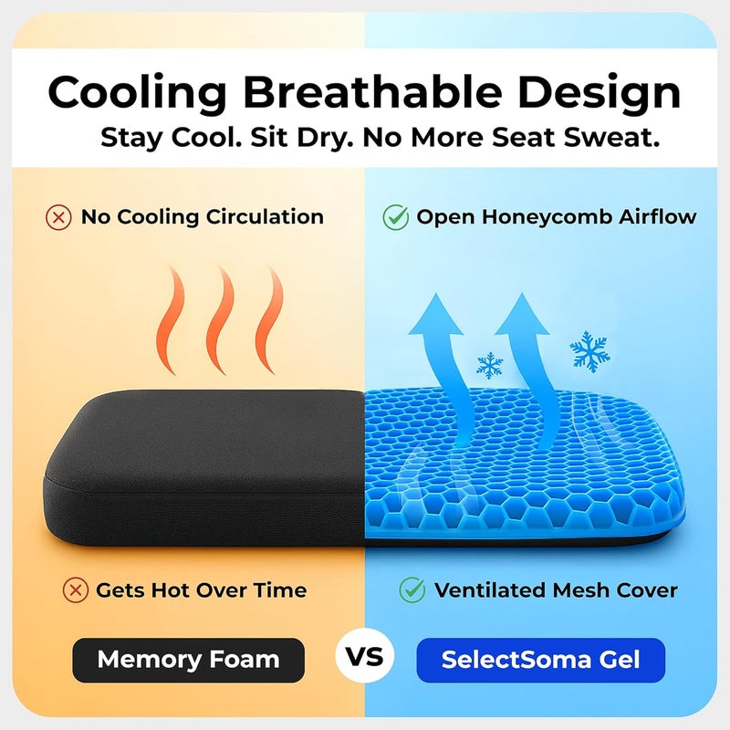 SelectSoma Double-Thick Gel Seat Cushion for Long Sitting Pressure Relief for Back, Sciatica, Coccyx, Tailbone Pain - Cushion for Office Chair, Wheelchair, Car & Truck, Patio Chairs - Egg Seat Pad - Image 2