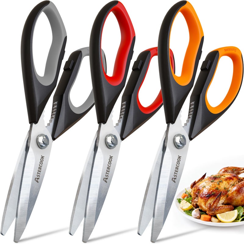 Astercook Kitchen Scissors All Purpose Heavy Duty,3 Pack Kitchen Shears Set,Stainless Steel Kitchen Gadgets for Cutting Food,Poultry,Meat,Vegetable,Herb Dishwasher Safe Utility Tools Home Gift - Image 1