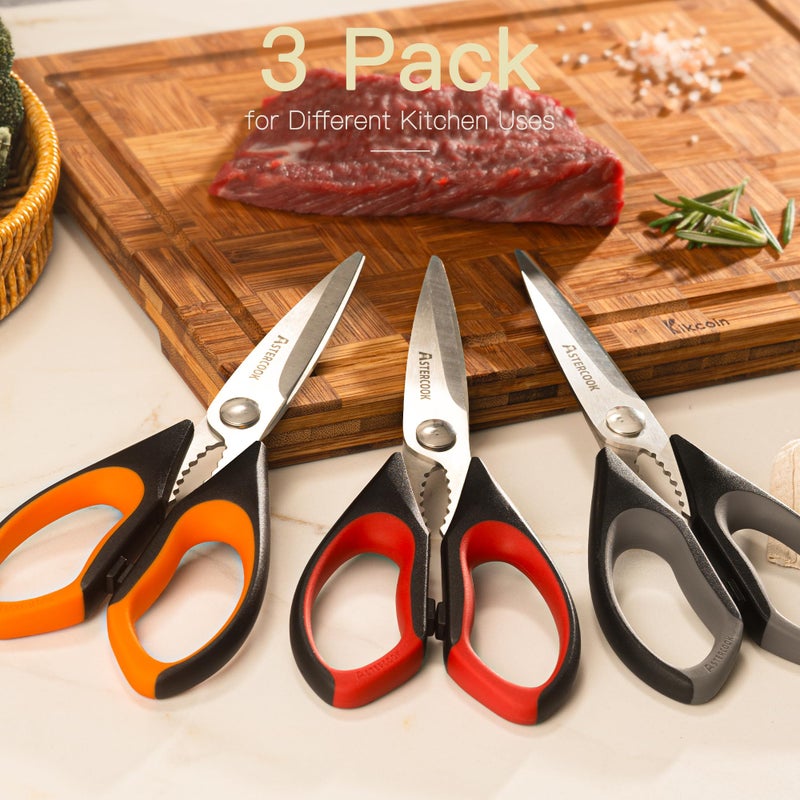 Astercook Kitchen Scissors All Purpose Heavy Duty,3 Pack Kitchen Shears Set,Stainless Steel Kitchen Gadgets for Cutting Food,Poultry,Meat,Vegetable,Herb Dishwasher Safe Utility Tools Home Gift - Image 5