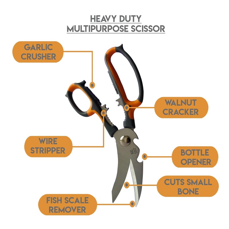 Haus Alchemy HeavyDuty Kitchen Scissors 5In1 Multipurpose Shears For ChickenFishMeatVegetablesBonesFlowersNutsHerbsAnd BbqSharp 2Cr14 Stainless Steel Blades Big Size GreyOrange - Image 2