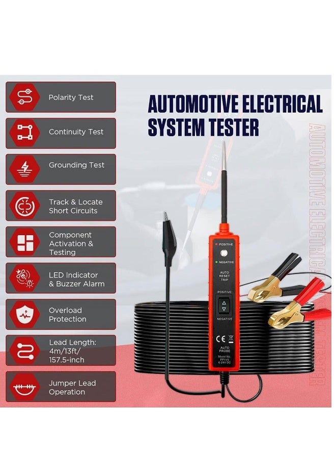 Automotive Circuit Tester Test Light Automotive with 4M Test Lead 6V 12V 24V DC Led Light Tester Fuse Tester Circuit Tester Auto 12V Electrical System Tools for Car Truck Marine Motorcycle SUV Boat