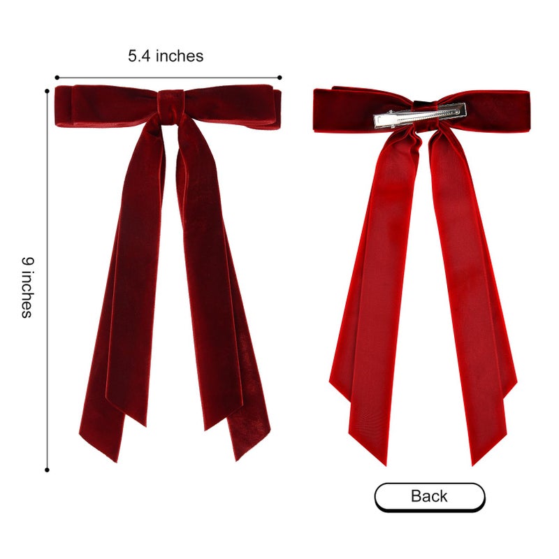 Aileam 2PCS Velvet Hair Bows Ribbon Hair Clip Wine Red Green Accessories Ponytail Holder Accessories Slides Metal Clips Hair Bow for Women Girls Toddlers Teens Kids - Image 3
