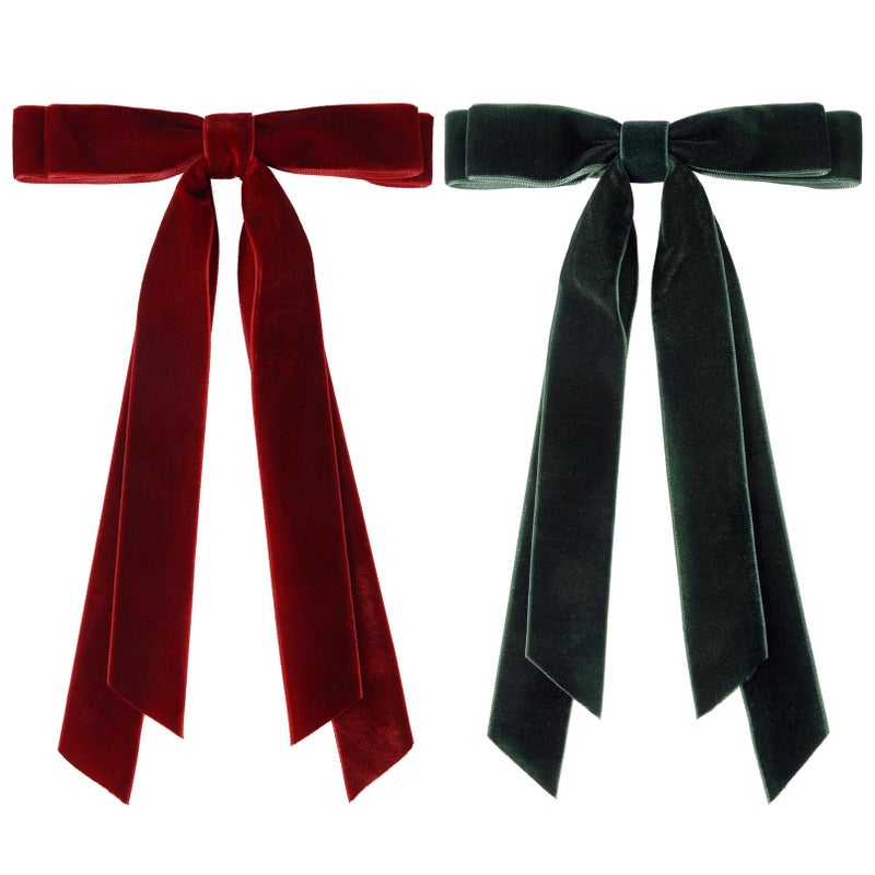Aileam 2PCS Velvet Hair Bows Ribbon Hair Clip Wine Red Green Accessories Ponytail Holder Accessories Slides Metal Clips Hair Bow for Women Girls Toddlers Teens Kids - Image 5