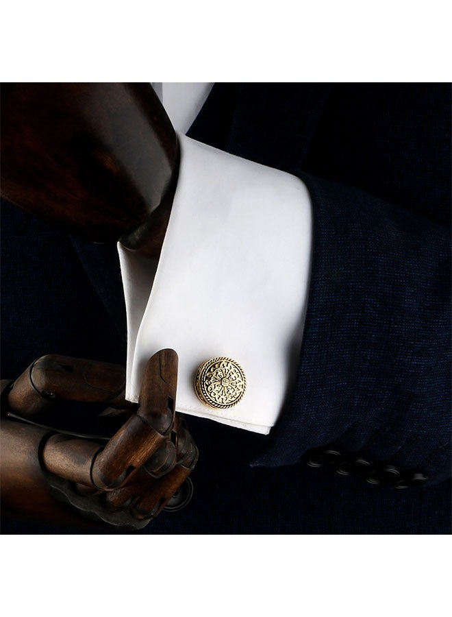 DAKS Vintage Gold Round Cufflinks for Men – Classic Engraved Pattern – Elegant Retro-Style Cufflinks for Business, Weddings, and Formal Attire - Image 2