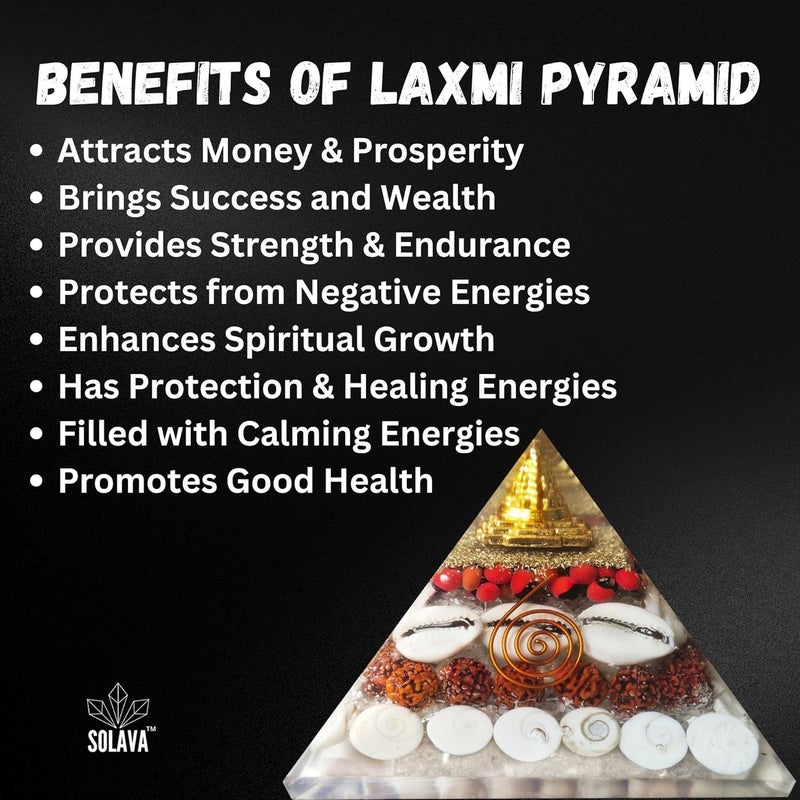 SOLAVA Original Crystal Laxmi Pyramid Crystal Pyramid With Rudraksha Shree Yantra Original Gomati Chakra White Kauri And Ratti Seeds For Vastu Money Wealth Good Luck And Prosperity 35 Inch - Image 4
