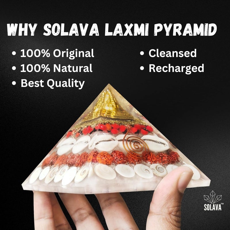 SOLAVA Original Crystal Laxmi Pyramid Crystal Pyramid With Rudraksha Shree Yantra Original Gomati Chakra White Kauri And Ratti Seeds For Vastu Money Wealth Good Luck And Prosperity 35 Inch - Image 5