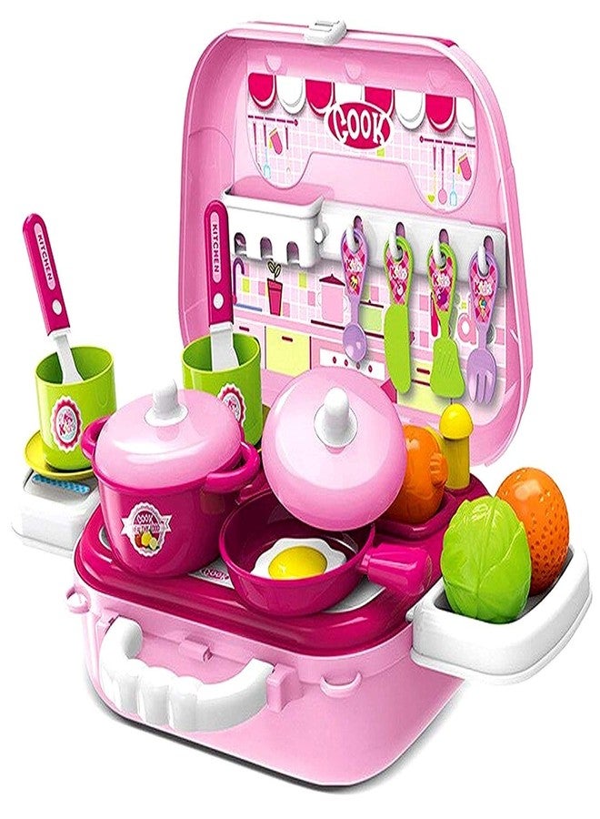 SHIPEASE Portable Suitcase Shape Little Chef Kitchen Cooking Set Pretend Play Toys Dinnerware Play Set with Food Accessories for Kids Boys Girls (Multicolor) - Image 1