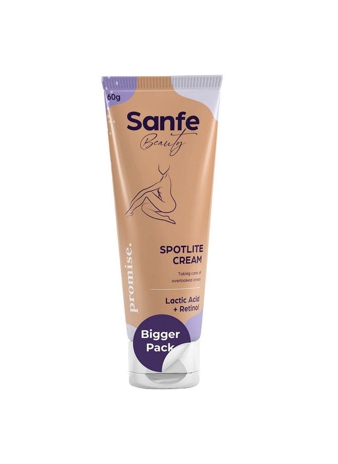 Sanfe - كريم مصل الجسم Spotlite لعلاج مفاصل الرقبة الداكنة وطيات الجلد | غني بحمض اللاكتيك بنسبة 3% والريتينول وعامل حماية من الشمس 15؛ للبقع الداكنة وإزالة السمرة ومكافحة الشيخوخة وشد الجلد 60 جرام | للبشرة الهندية - Image 1