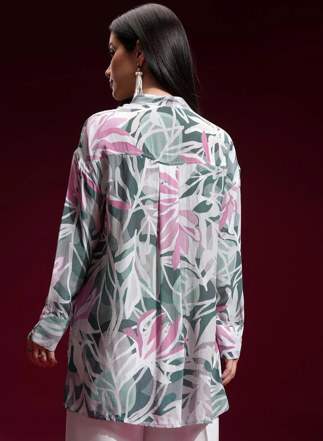 Vishudh Women's Multi Floral Printed Casual Shirt with Stand Collar by Styli