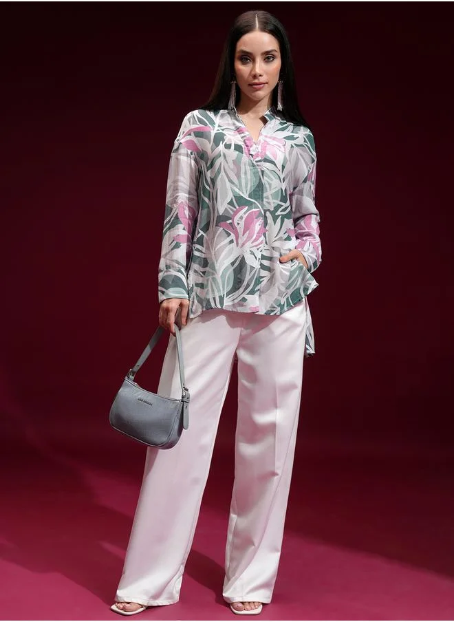 Vishudh Women's Multi Floral Printed Casual Shirt with Stand Collar by Styli