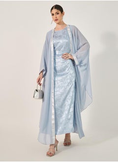 Styli Jacquard Batwing Sleeve Abaya with Inner Belted Dress Set  - Image 2