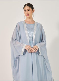 Styli Jacquard Batwing Sleeve Abaya with Inner Belted Dress Set  - Image 3
