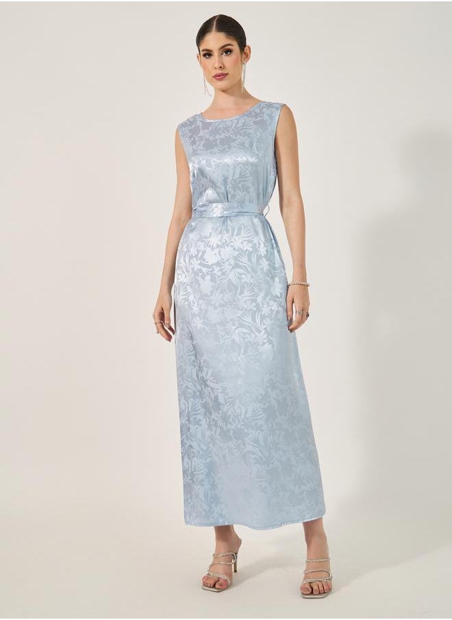 Styli Jacquard Batwing Sleeve Abaya with Inner Belted Dress Set  - Image 5