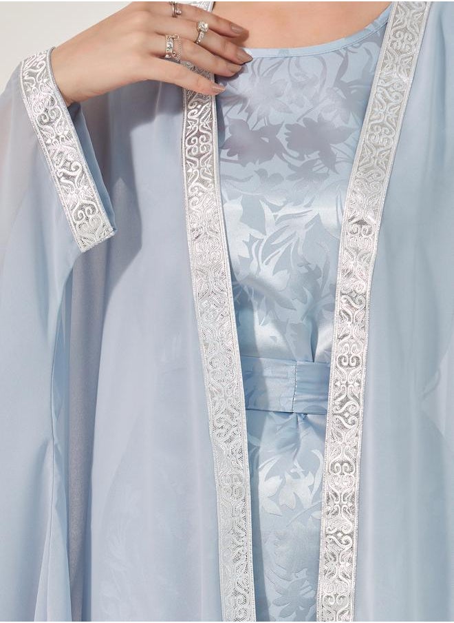 Styli Jacquard Batwing Sleeve Abaya with Inner Belted Dress Set  - Image 4
