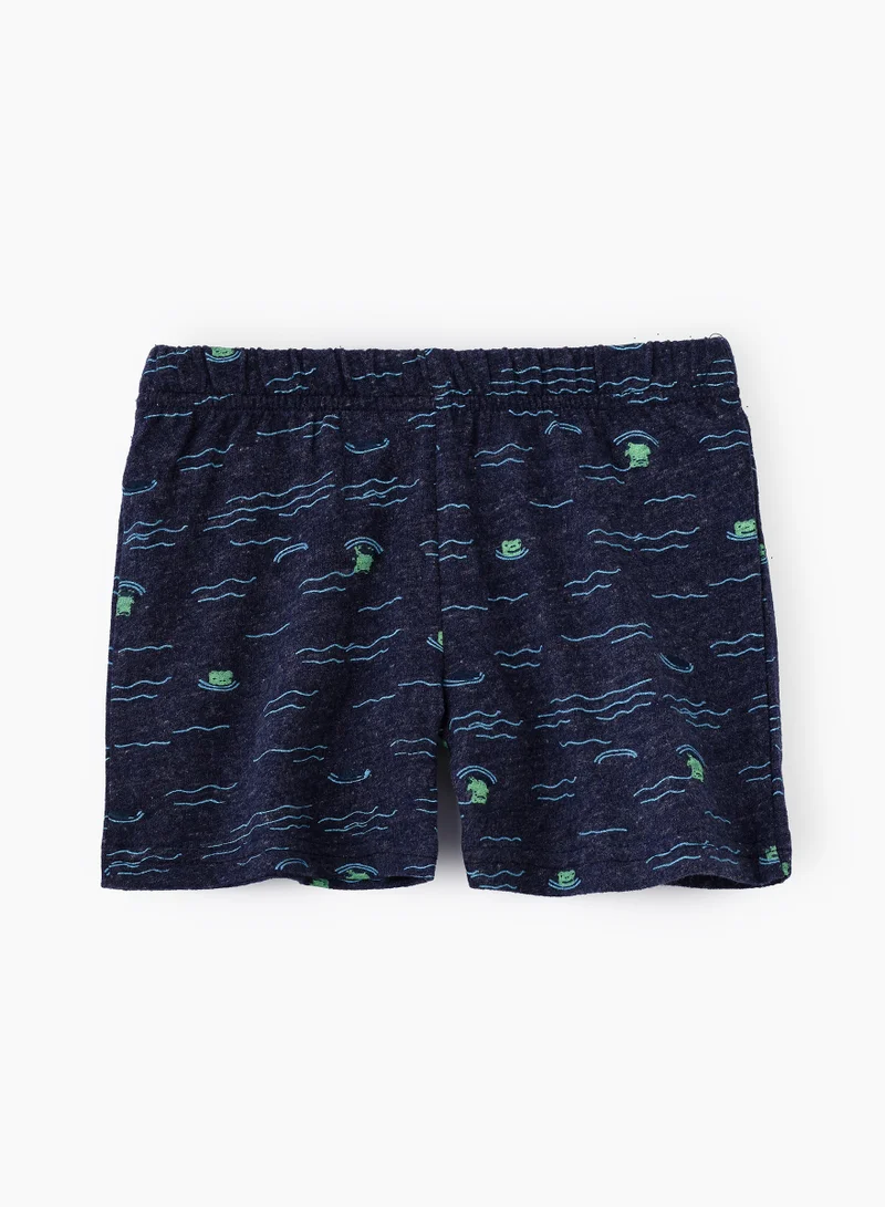 JAM Boys' Navy Blue Sea Pattern Cotton Shorts