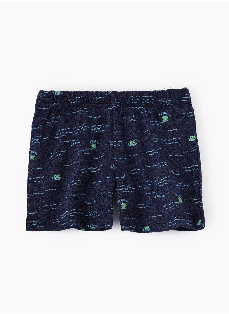 JAM Boys' Navy Blue Sea Pattern Cotton Shorts  - Image 1