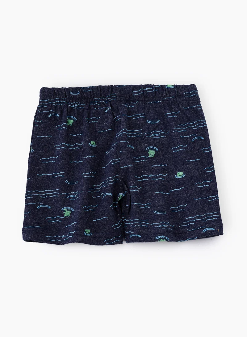 JAM Boys' Navy Blue Sea Pattern Cotton Shorts
