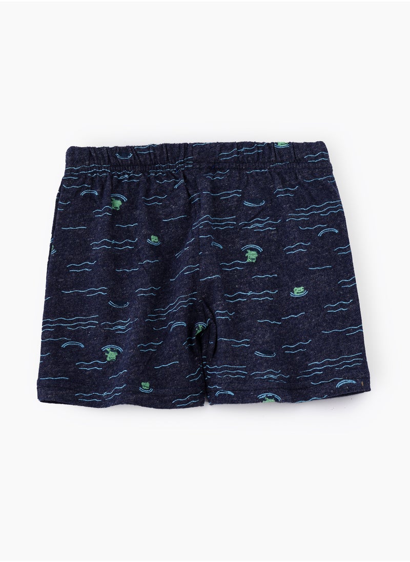 JAM Boys' Navy Blue Sea Pattern Cotton Shorts  - Image 2