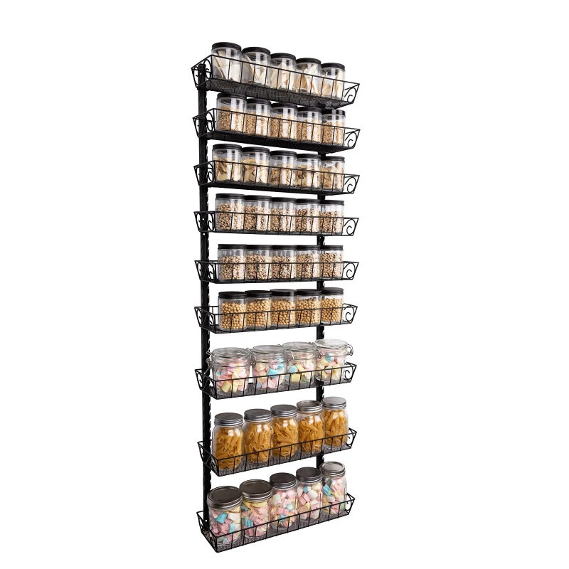 SWOMMOLY Adjustable Wall Mount Spice Rack, 9-Tier Dual-use (Multi-use) Organizer, Black - Image 1